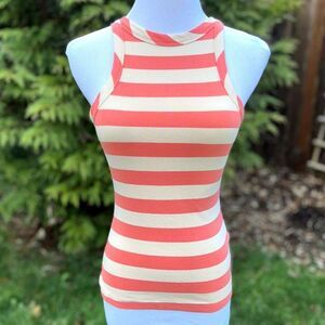 Maeve by Anthropologie Striped Krista Ribbed Tank Top Pink-Orange/Cream Sz S